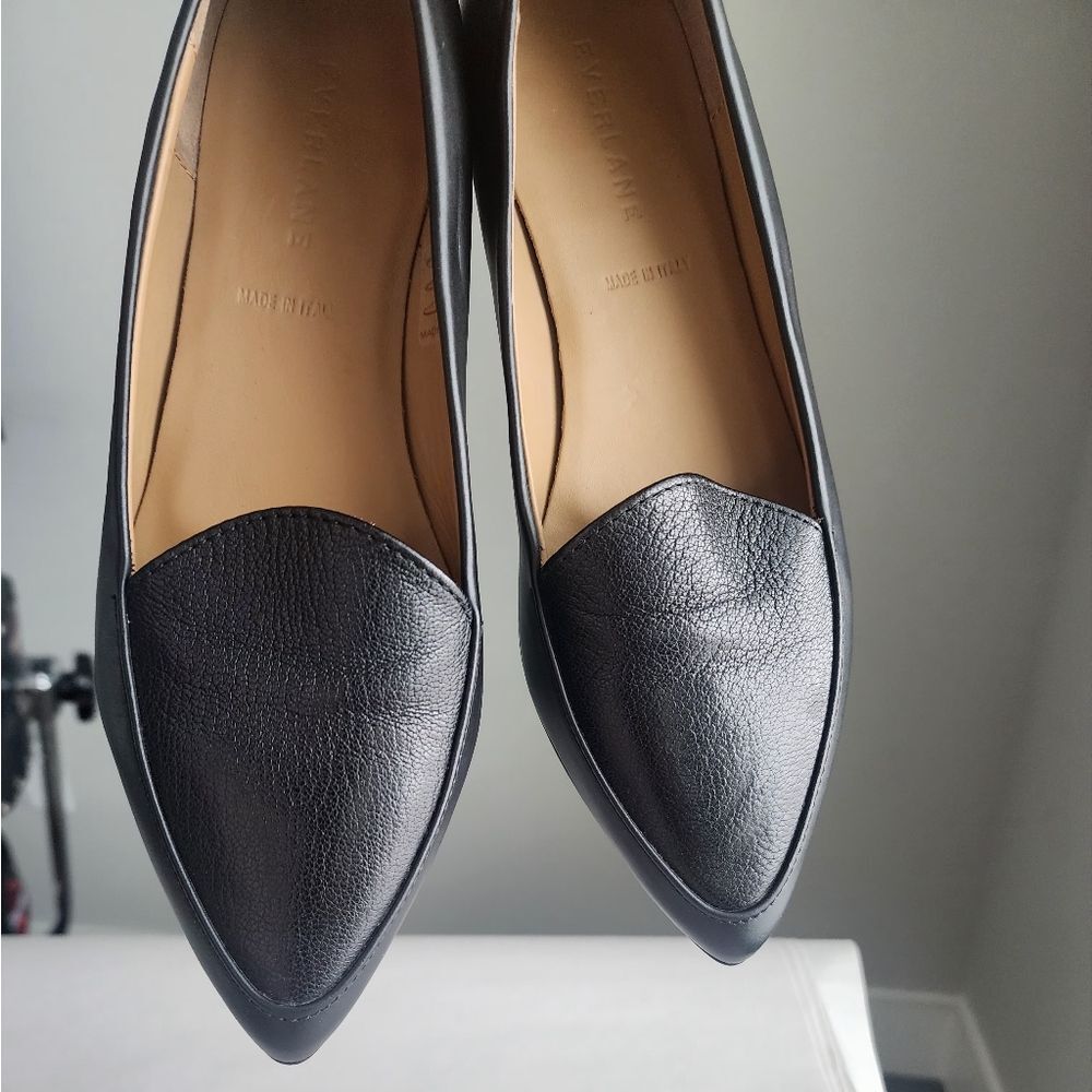 Everlane Modern Point Black Leather Loafers Size 6.5